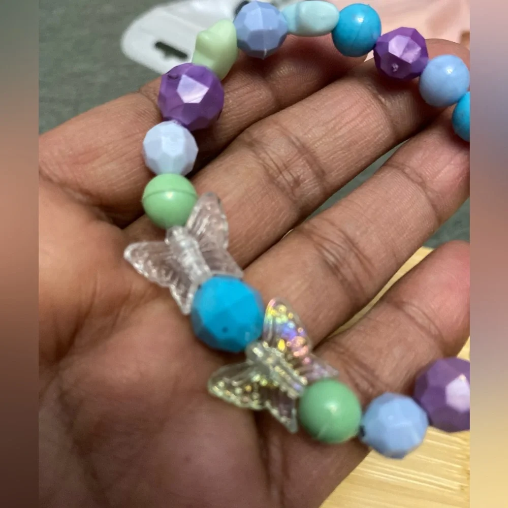 Colorful  Beaded Necklace And Bracelet with Butterfly Accents